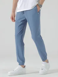 Letnie męskie joggers Ice jedwabne cienkie spodnie dresowe rozciągnięte nylon Szybkie suche spodażne spodnie na torze męskie sporne spodnie 240412