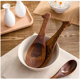 Spoons Kitchen Bar Utensils Hand Carved Animal Stirring Cooking Wooden Spoon Suitable For Rice Salad Reusable Cutlery