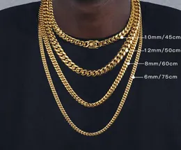 Kedjor 6mm8mm10mm12mm hiphop 18k guldpläterad miami kubansk länkkedja rostfritt stål halsband gåva för män kvinnor juvelrychains 4817501