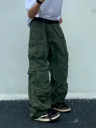 Frühlingsfrachthosen Reis Weißer Multipockets Overall Harajuku bleiben Männer locker lässige Hosen gerade -Wischhose 240328