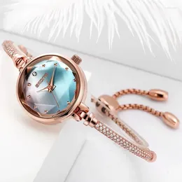 Armbanduhren bewässerte Frauen Armband Uhr Zeit exquisite Stretchschnalle dh Lady Mode Quarz Mädchen Geschenk Reloj Para Mujer