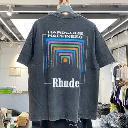 T-shirty Kobiety Vintage ciężki materiał Rhude Box Perspective Tee Lekko luźne topy wielokolorowe ładne mycie koszulka T221202