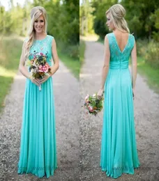 High Quality New Arrival Turquoise Bridesmaid Dresses Country Scoop Neckline Chiffon Floor Length Long Maid Of Honor Dress Cheap 25453503