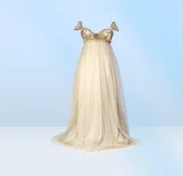 1800 Victoria tarzı gelinlik Regency esinlenilmiş vintage indirim zarif bir çizgi resmi uzun gelin partisi elbisesi6859271