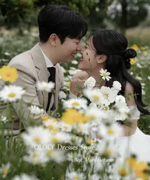 Oloey von der Schulter Organza Eine Linie Brautkleider für Korea Frauen Ärmeln einfache Brautkleider Plus Size Garden Mariage