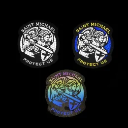 Santo Michael Riflettente Patch ci protegge Cross Christ Angel Series Braccio tattico Badge Morale Hookloop Patch Adesivo