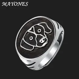 S25 Sterling Silver Jewelry Fashionable and Personalized Dog Head Bulldog Open Ring Mens Vintage Thai Jewelry240412