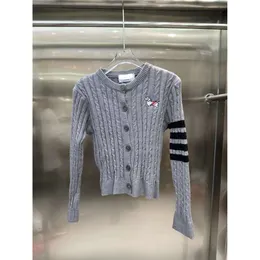 Damskie Knits Tees Autumn Knitted Cardigan Top z haftem szczeniąt na klatce piersiowej, szary wszechstronny, modny, pełen stylu akademickiego