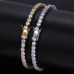 5 мм 4 мм 3 мм Iced Out Diamond Tennis Bracelet Zirconia Triple Lock Hiphop Jewelry 1 ряд кубических мужских браслетов3576008