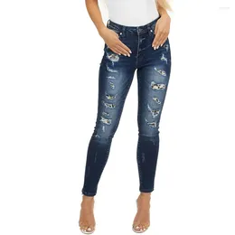 Jeans femminile Soniaox 2024 Denim Women Leopard Print Hole Slimet Eletly Waist Rested Pants Skinny Solod Jean