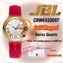 CRW6920097 Swiss Quartz Womens Watch JBLF 33 Inslaget 18K Rose Gold Case Silver Black Rome Rose Red Croc Rand Super Edition Ladies Watches Lady Puretime Ptcar B2