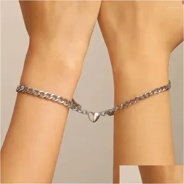 Chain Link Bracelets Love Magnetic Buckle Matching Bracelet Couple Snap Creative Heart Cold Style Magnet Drop Delivery Jewelry Ot8I9