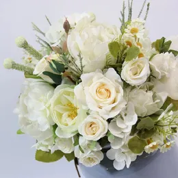 Wedding Flowers 30X26cm Bridal Bouquet Home Floral White Peony Rose Chamomile Simulation Flower Bundle Handheld 604