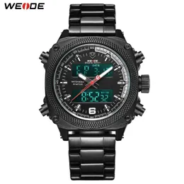 Weide Mens Sports Otomatik Tarih Haftası Dijital Kuvars Paslanmaz Çelik Bant Kemeri Kolluluğu Siyah Saat Relogio Maskulino Hour256o