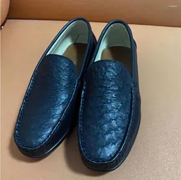 Buty swobodne Sipriks Wysokiej jakości ręcznie robione skórzane mokasyny Ostrich Flat Black Classic Wygodny