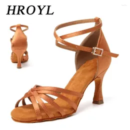 حذاء الرقص 2024 Hroyl Latin for Women Ballroom Heels Standard Woman heeled 5cm/7cm Soft Soede Sole