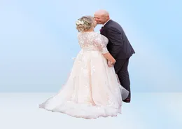 Suknie ślubne plus w rozmiarze pół rękawu Zastosowany koronkowy tiul A Line Bohemian Boho Bridal Surs Gowns Garden Country Wedding