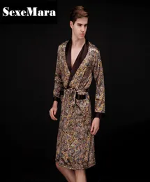 2017 Spring Summer New Luxury Print Silk Robe Male Bathrobe Mens Kimono Bath Gome Mens 실크 로브 드레싱 가운 D7AD169235450
