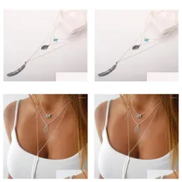 Anhänger Halsketten 2023 Diy Schmuck Charme Perlen Mode Farbe Blätter 3 Schicht Mtilayer Choker -Ketten Halskette für Frauen Drop -Lieferstift DHzrd