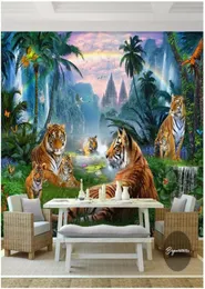 3D PO Wallpaper Custom 3D Wall Murals Wallpaper Rainbow Creek Water Waterfall Forest Big Tiger Group Animal Forest Landscape OI8756867