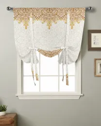 Bohemian Retro ethnisch gelber Fenster Vorhang Binden Sie Vorhänge für Küchen Wohnzimmer verstellbare Stangenpocktvorhänge zusammen