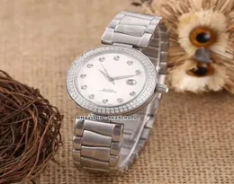 11 stil ladimatik 34mm kuvars kadınlar izle Diamants Çember Beyaz Dia Beyaz Dial Paslanmaz Çelik Bilezik Bayanlar Saatler Okom61b6122617