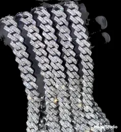 WHO 14mm Prong Miami Cuban Link Chain 16inch 18inch 20inch 22inch 24inch 26inch 28inch 30inch out out rhinestone Gold Silver men 4050625