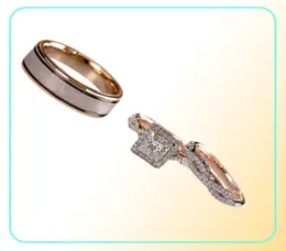 Lindas 3pcsset mulheres anéis de casamento Mosaic cz dois tons Romântico anel de noivado feminino jóias de moda9762523