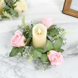Party Decoration Wedding Flower Wreath CandleHolder Artificial Rose Candle Holder Ornament Table Centerpiece Arrangement Surprise