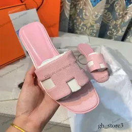 Orange designer tofflor för kvinnors damer oran läderlägenheter glider claquettes Sandles lyxiga mode lyxkvinna Sandal Sliders Hermys Hemers storlek 35-45 332