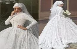 Vestido de noiva muçulmano de 2019 Apliques de lenço Vestido de noiva hijab tule abiye abiti da ssosa vestido de noiva vestido de noiva9083035