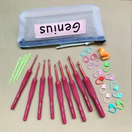 1 conjunto/9 pcs 2 mm-6mm ganchos de crochê de tricô de silicone agulha de alumínio agulhas de crochê para acessórios de tricô