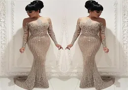 Sparśne arabskie cekiny koronkowe sukienki na bal matrowe eleganckie długie rękawy Sheer Crew Szyj Evening Suknie Plus Size Vesta Festa 6706248