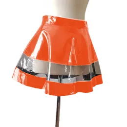 Wetlook Faux Leather Patchwork Clear Plastic PVC Sexy High Waist Mini Skirts Kawaii Skater Skirt Gothic Short A-line Skirt S-7XL