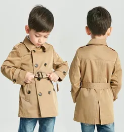 Tench Coat Boy Girl Roupas Jaqueta à prova de vento britânica Brastted Windbreaker Turndown Button Belt Kids Outwear 2020 LJ6068747