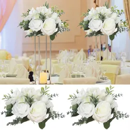 Flores decorativas Yan Yan Artificial Rose Flower Ball Branca Mesa de casamento Centerpieces Arranjos florais para decoração da casa de bolo de festa na casamento