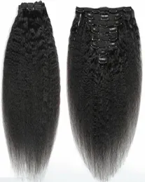 Afro perwersyjne proste włosy Unforted Clip in Hair Extensions 120 Gram Mongolian Human Hair African American Remy Naturalne czarne klipy4831614