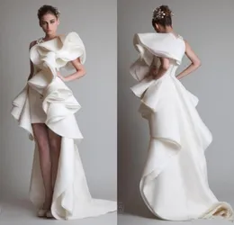 カスタムメイドのKrikor Jabotian High Low Evening Dresses Ruffles Skirt Zipper Back Court Train 2019 Women Prom Gowns Robe De Soiree2278405