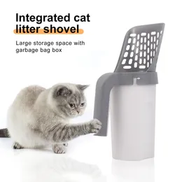 2023 Hot Cat Litter Sifter Scoop Cat Litter Box Shovel med inbyggd väska Holder Waste Container Toalett Rengöringsverktyg