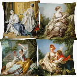 Cuscino retrò europeo Rococo Francois Boucher Woman di bellezza di pittura Olio di bellezza Copertina decorativa 45x45 cm