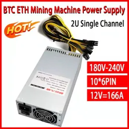 Lieferungen 2000W ETH -Mining -Rig -Stromversorgung 2U Single Channel Miner GPU PSU mit 10*PCI 6Pin und Lüfter 80 plus Gold BTC Mining Device Servieren
