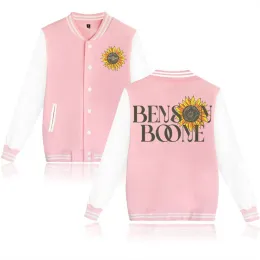 Benson Boone Merch Baseball Uniform Fleece Jacket Women Men Streetwear Hip Hop Sleeve Long Rosa Felpa con cappuccio