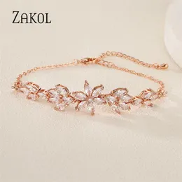 Link Bracelets ZAKOL Flower Leaf For Women Fashion Adjustable ZirconAAA Inlay Bracelet Exquisite Jewelry Gifts