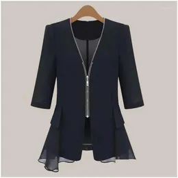 Kobiety damskie Blazer Blazer Kurtka 2024 Summer Korean Trzy czwarte rękawy cienki garnitur przeciwsłoneczny Płaszcz Kobietowe damskie damskie topy Dro otmxz