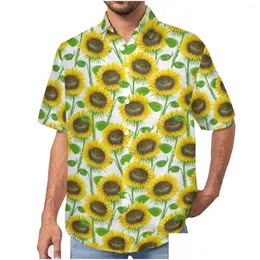 Mens Casual Shirts Sunflower Watercolor Nature Flower Leaves Beach Shirt Hawaiian Novelty Blouses Man Graphic Plus Size Drop Delivery Otmon