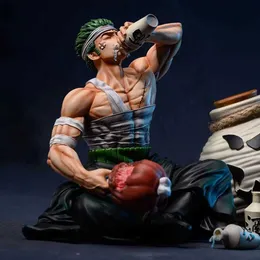 만화 영웅 15cm 원피스 조로 피겨 GK 부상 마시는 마시는 RORONOA ZORO 애니메이션 액션 피겨 PVC 조각상 모델 입상 장신구 선물 아이 장난감 240413