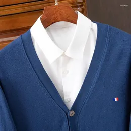 Мужские свитера кашемирового свитера V-образное образец кардиган вязаный вязаный