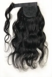 Wrap Around Human Hair Ponytails Body Wave Peruansk klipp i förlängningar för svarta kvinnor Natural Wavy Magic Paste Ponytail HA2844788