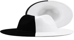 Black White Patchwork Wool Felt Jazz Fedora Hat Women للجنسين على نطاق واسع Brim Panama Party Trilby Cowboy Cap Men Gentleman Wedding Hat 222784360