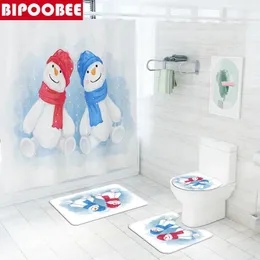 Tende per doccia di Natale Snowman da neve 3d Buon Natale Candia di tende da bagno Anti-Slip Tappet Water Mats Decor Festival Decor